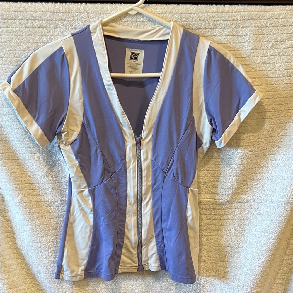 Women's Short Sleeve Golf Top - Lilac and White